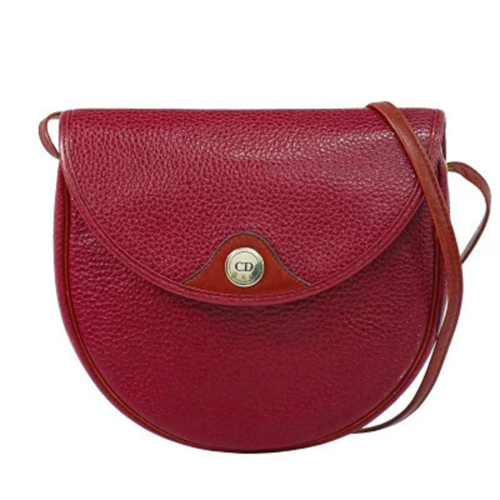 Christian Dior Vintage CD Medallion Leather Saddle Crossbody Bag Red
